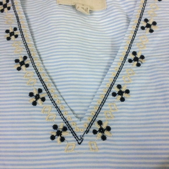 Anthro Moon River Pinstripe Embroidered Top M - Picture 8 of 13
